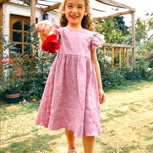 SHEIN Toddler Girls 1PC Butterfly Sleeve Textured Dress